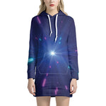 Pink And Teal Lights Speed Print Hoodie Dress