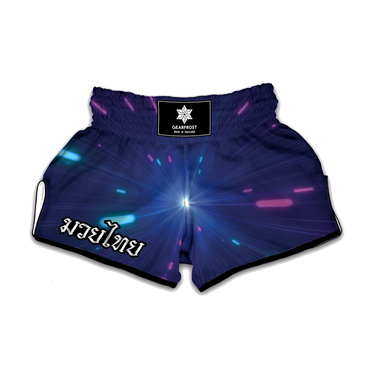 Pink And Teal Lights Speed Print Muay Thai Boxing Shorts