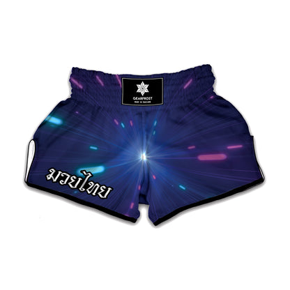 Pink And Teal Lights Speed Print Muay Thai Boxing Shorts