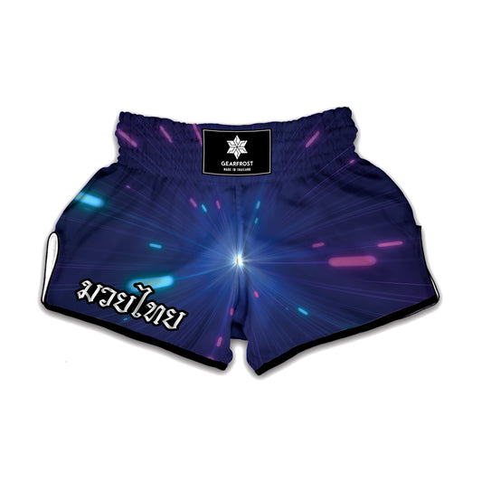 Pink And Teal Lights Speed Print Muay Thai Boxing Shorts