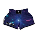 Pink And Teal Lights Speed Print Muay Thai Boxing Shorts
