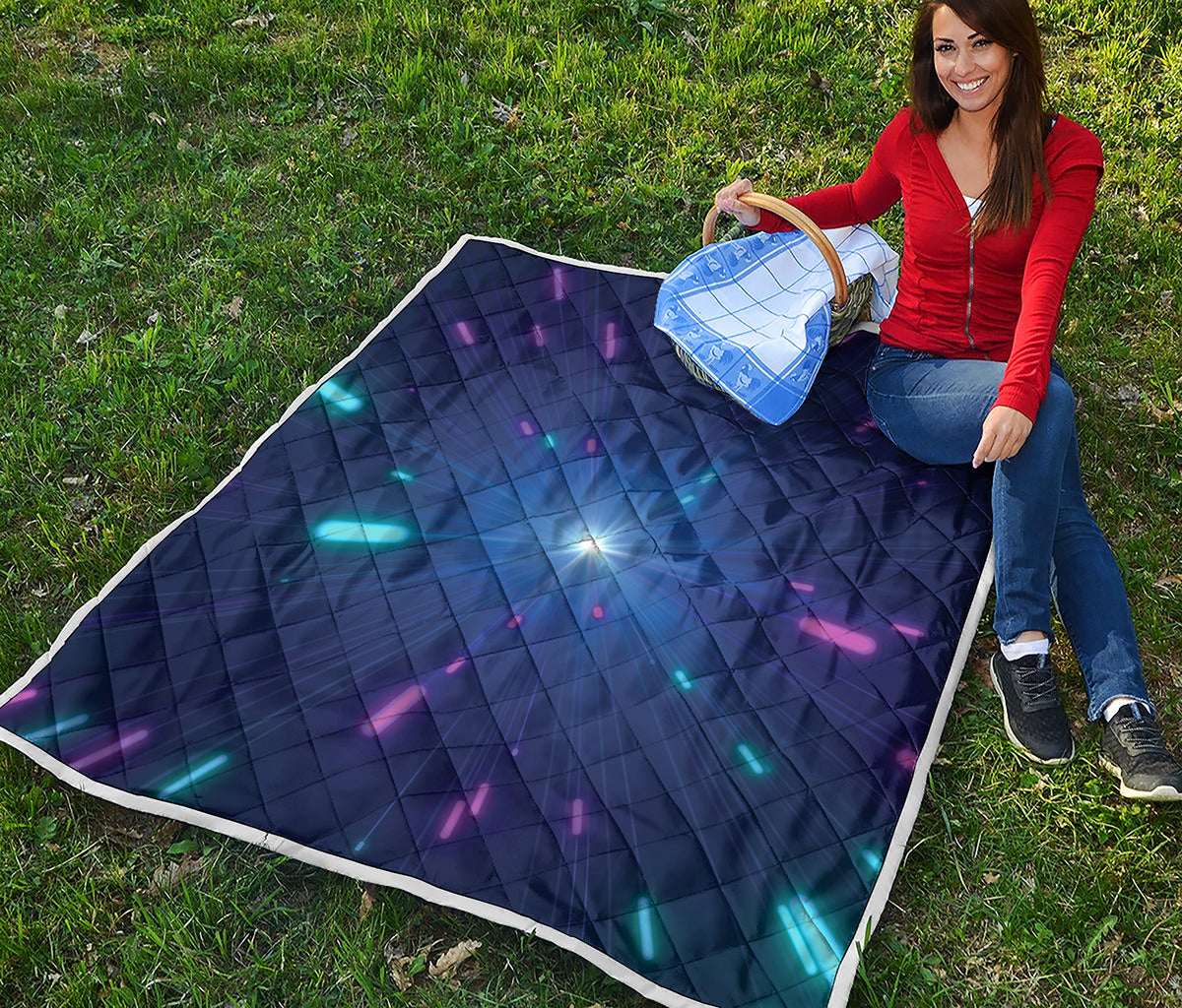 Pink And Teal Lights Speed Print Quilt