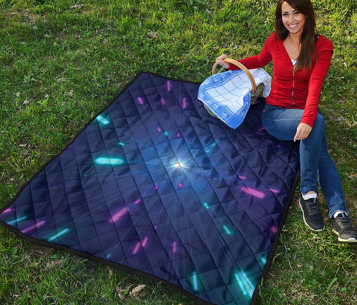 Pink And Teal Lights Speed Print Quilt