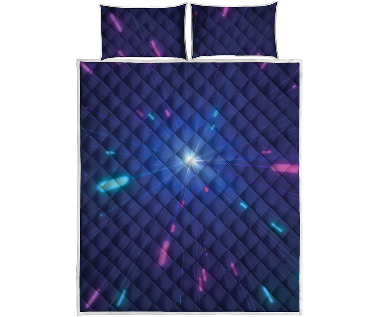 Pink And Teal Lights Speed Print Quilt Bed Set