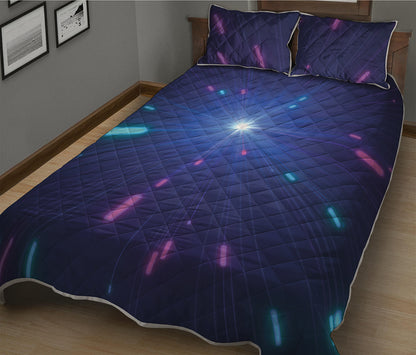 Pink And Teal Lights Speed Print Quilt Bed Set