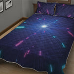Pink And Teal Lights Speed Print Quilt Bed Set