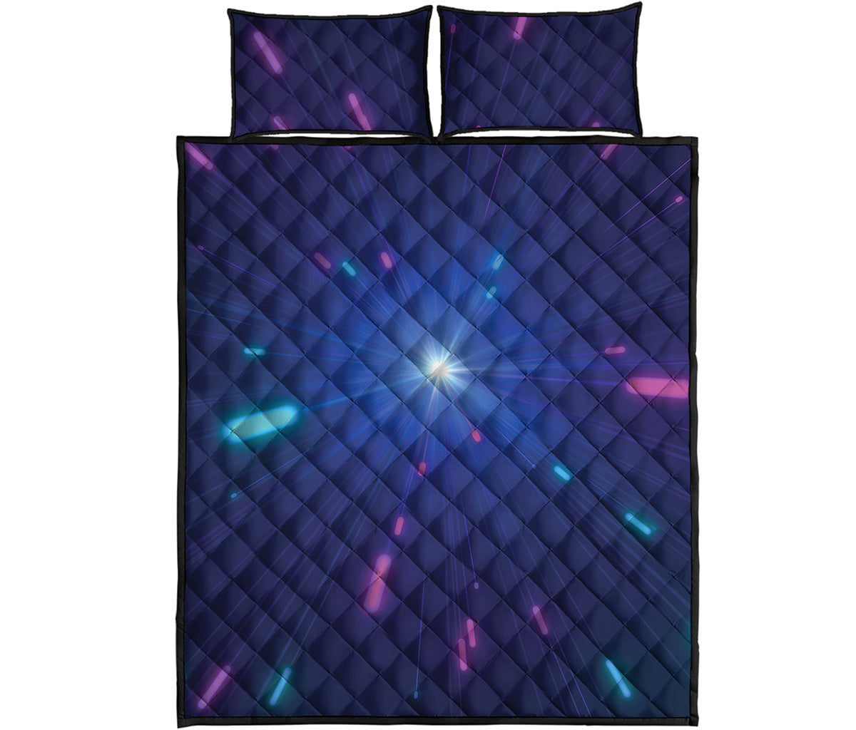 Pink And Teal Lights Speed Print Quilt Bed Set