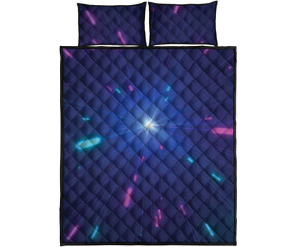 Pink And Teal Lights Speed Print Quilt Bed Set