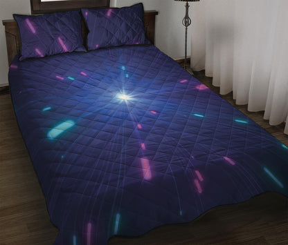 Pink And Teal Lights Speed Print Quilt Bed Set