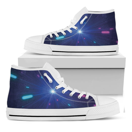 Pink And Teal Lights Speed Print White High Top Shoes