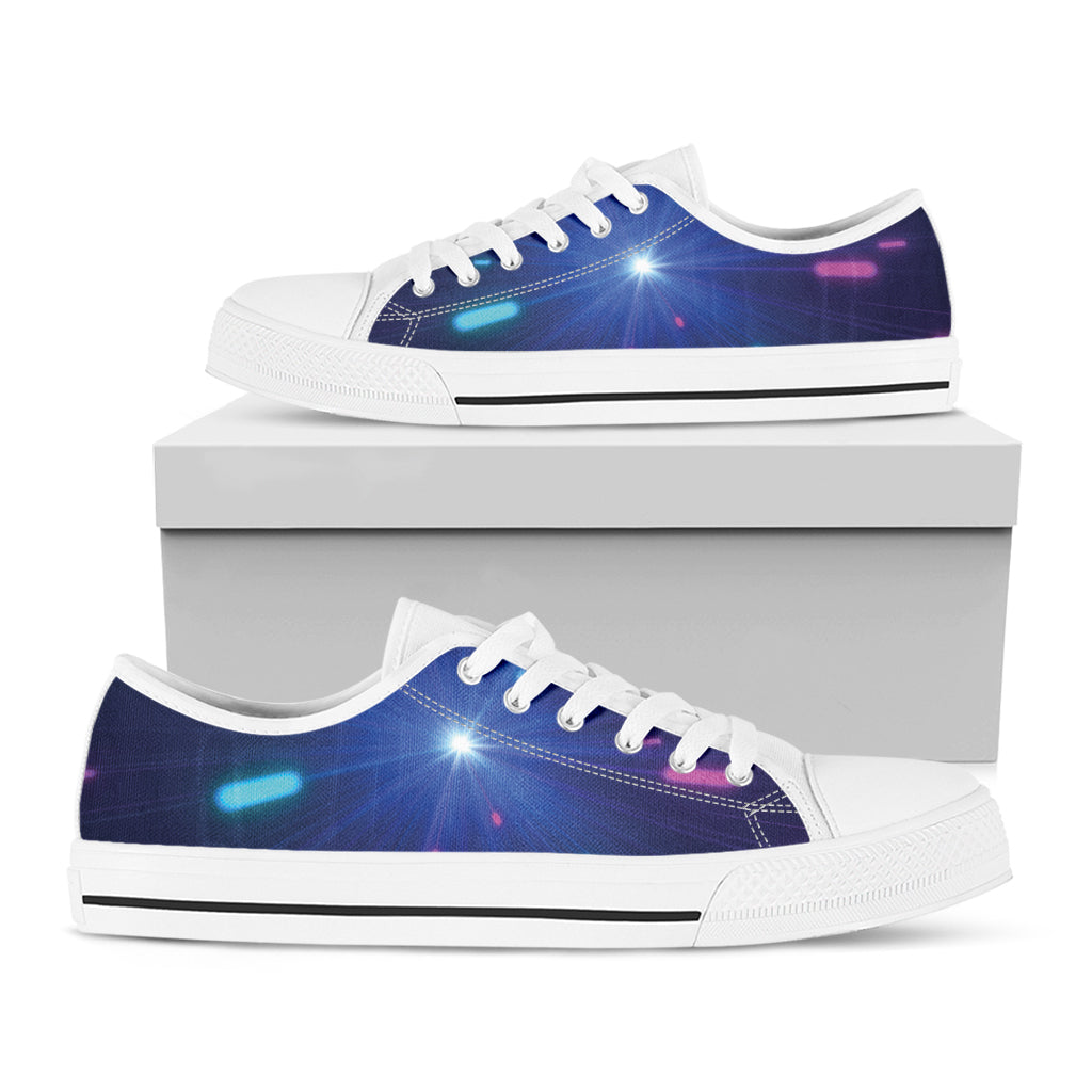 Pink And Teal Lights Speed Print White Low Top Shoes