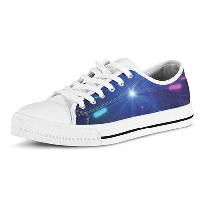 Pink And Teal Lights Speed Print White Low Top Shoes