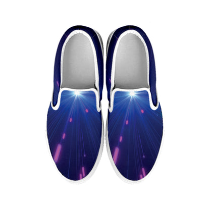 Pink And Teal Lights Speed Print White Slip On Shoes
