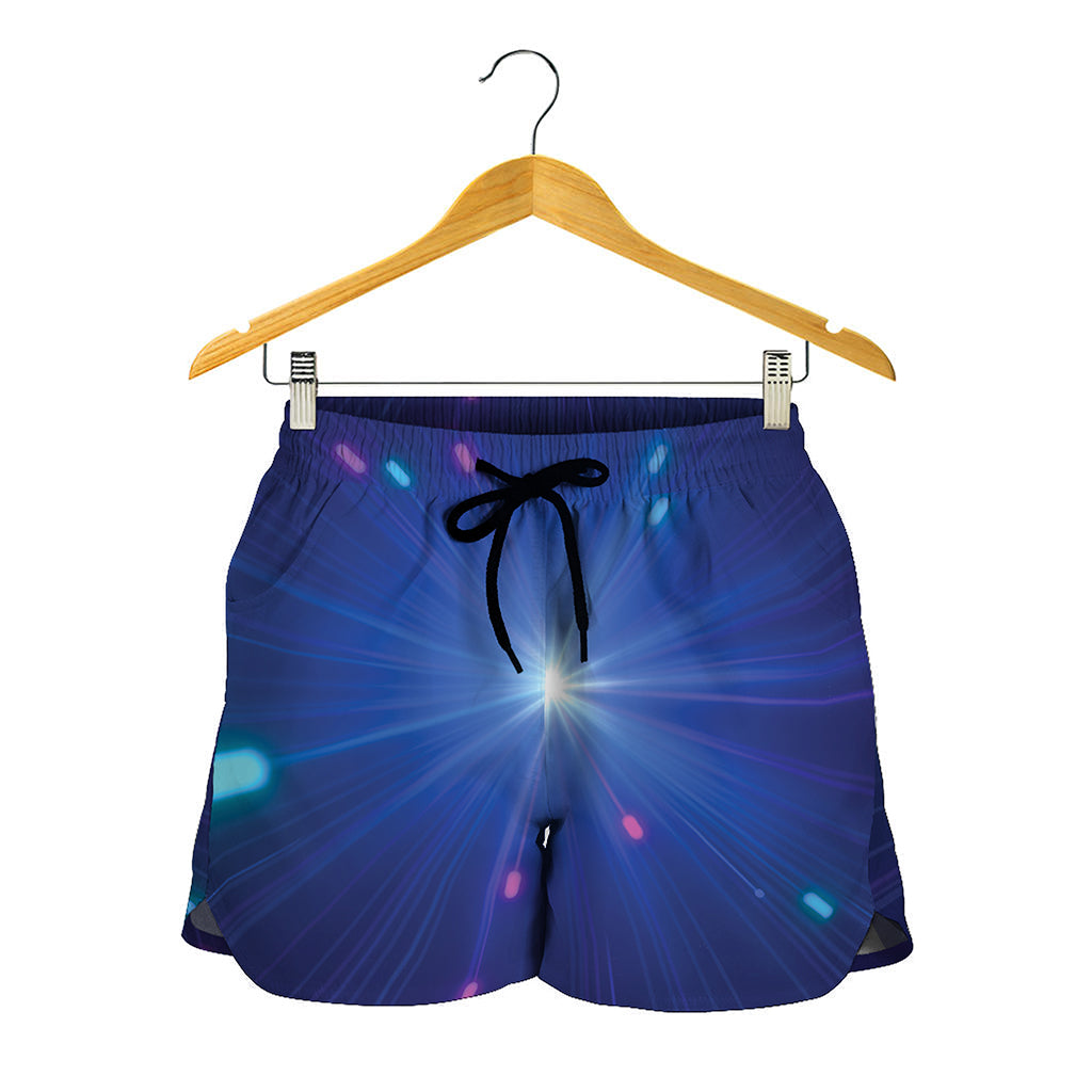 Pink And Teal Lights Speed Print Women's Shorts