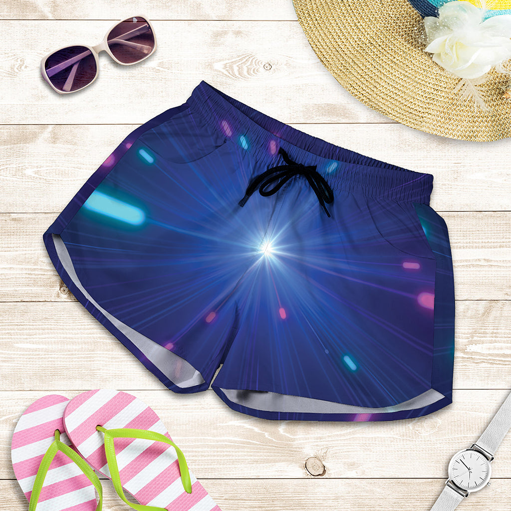 Pink And Teal Lights Speed Print Women's Shorts