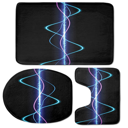 Pink And Teal Sound Wave Print 3 Piece Bath Mat Set