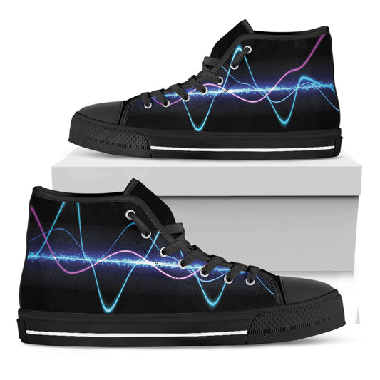 Pink And Teal Sound Wave Print Black High Top Shoes