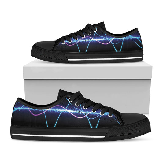 Pink And Teal Sound Wave Print Black Low Top Shoes 