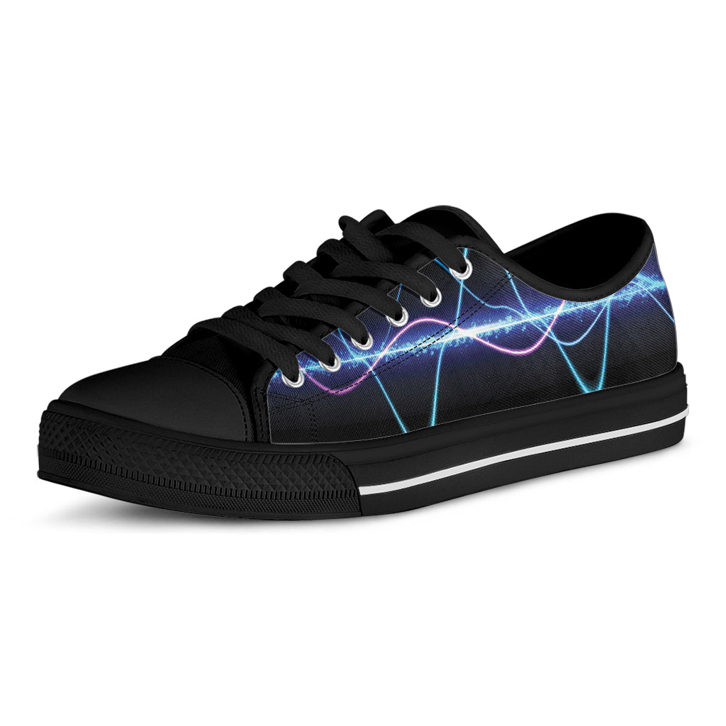 Pink And Teal Sound Wave Print Black Low Top Shoes 