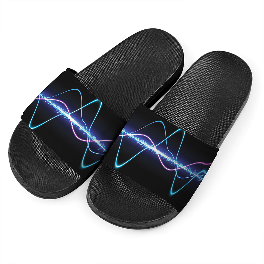 Pink And Teal Sound Wave Print Black Slide Sandals