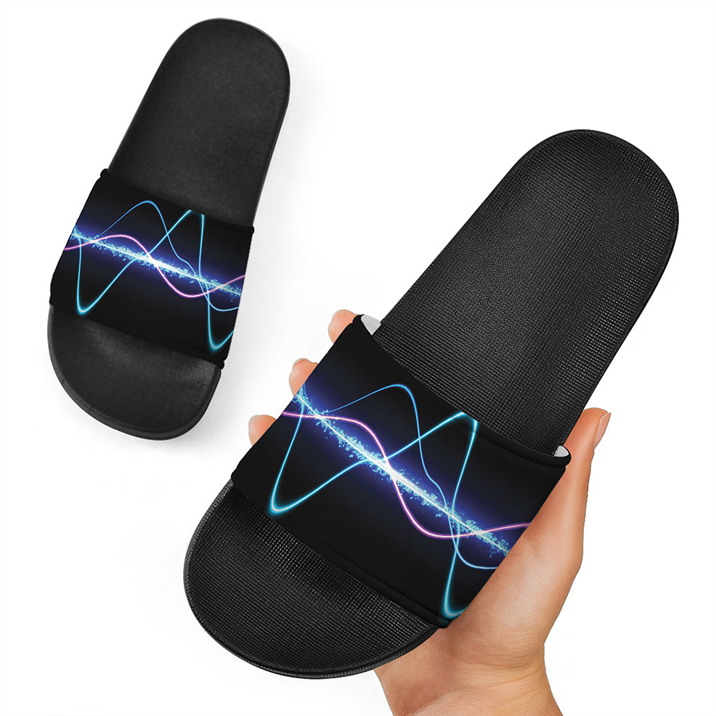 Pink And Teal Sound Wave Print Black Slide Sandals