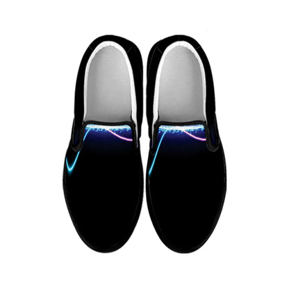 Pink And Teal Sound Wave Print Black Slip On Shoes