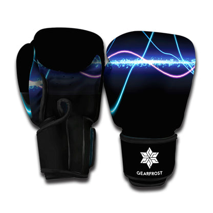 Pink And Teal Sound Wave Print Boxing Gloves