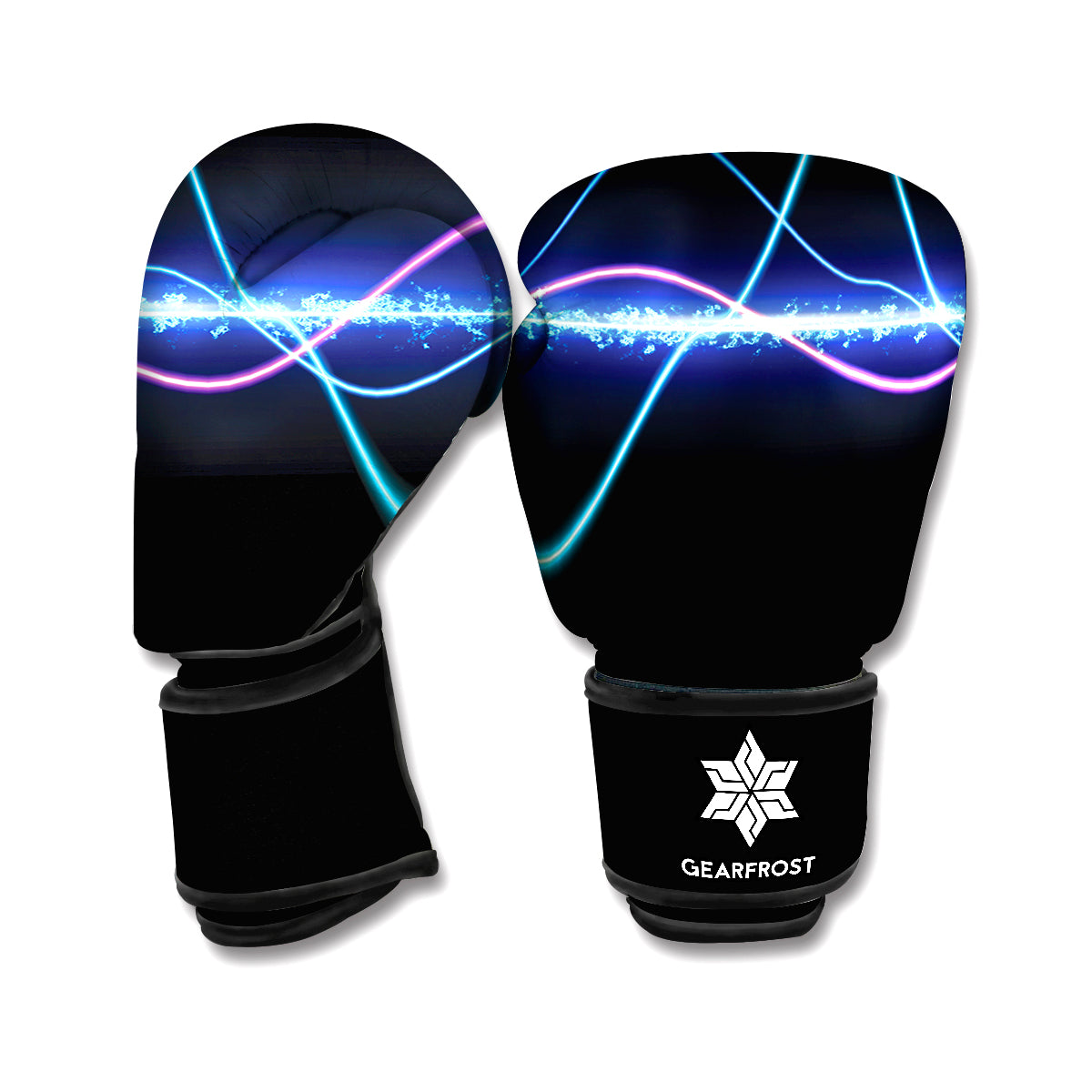 Pink And Teal Sound Wave Print Boxing Gloves