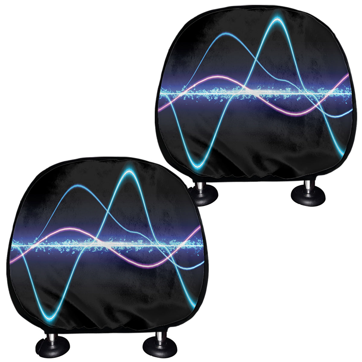 Pink And Teal Sound Wave Print Car Headrest Covers