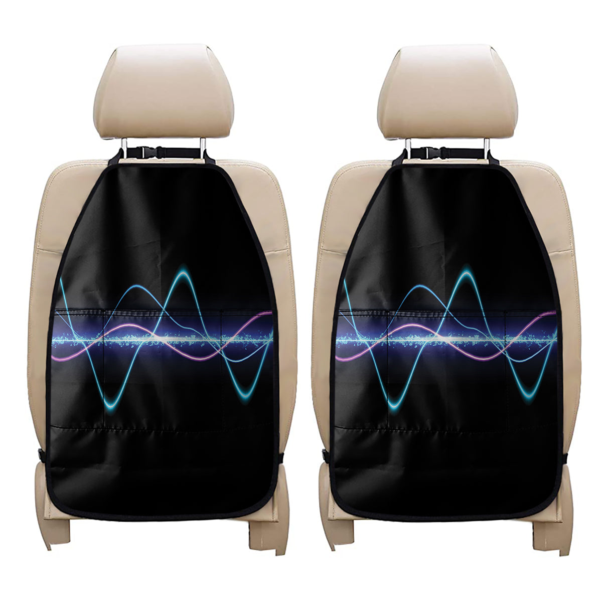 Pink And Teal Sound Wave Print Car Seat Organizers