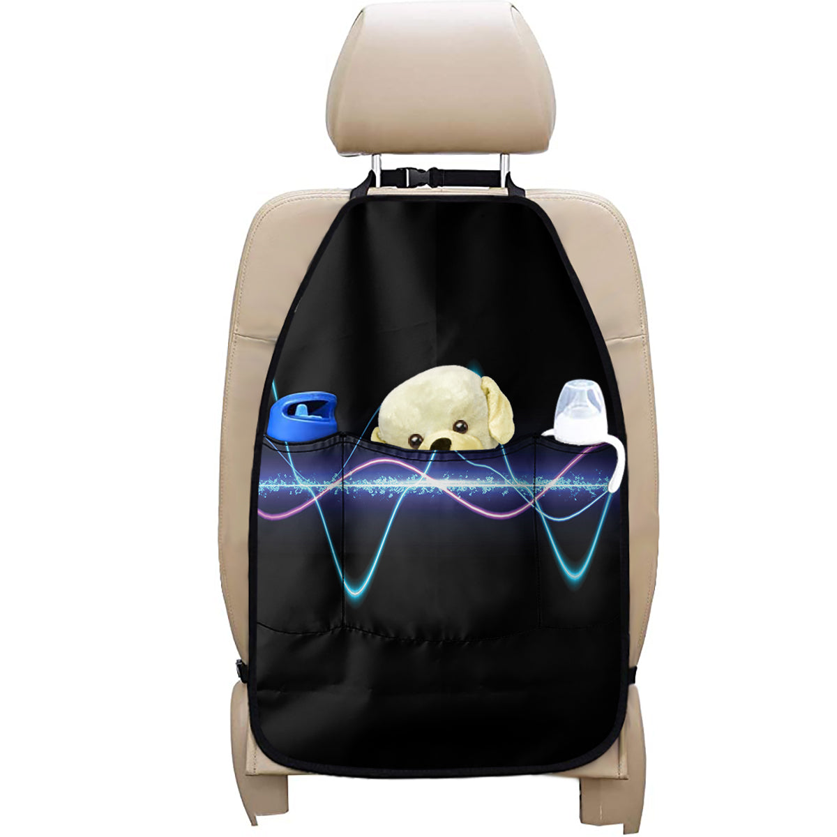 Pink And Teal Sound Wave Print Car Seat Organizers
