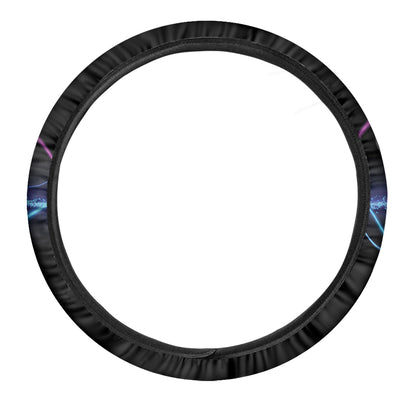 Pink And Teal Sound Wave Print Car Steering Wheel Cover