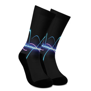 Pink And Teal Sound Wave Print Crew Socks