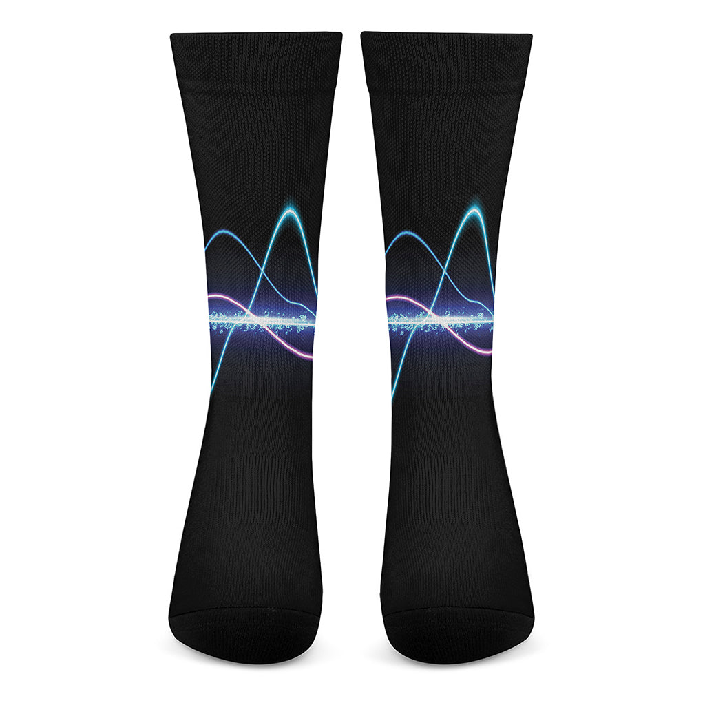 Pink And Teal Sound Wave Print Crew Socks