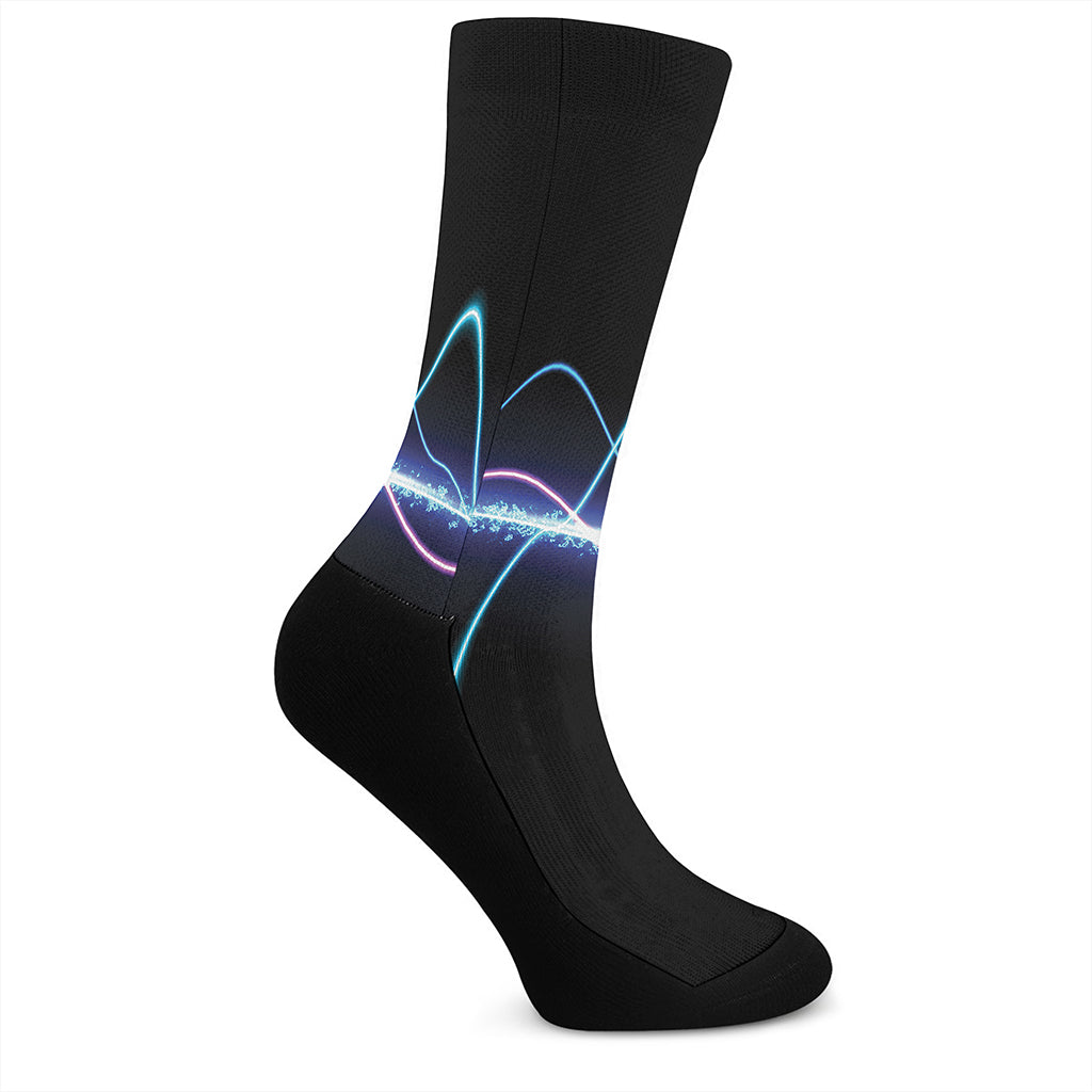 Pink And Teal Sound Wave Print Crew Socks