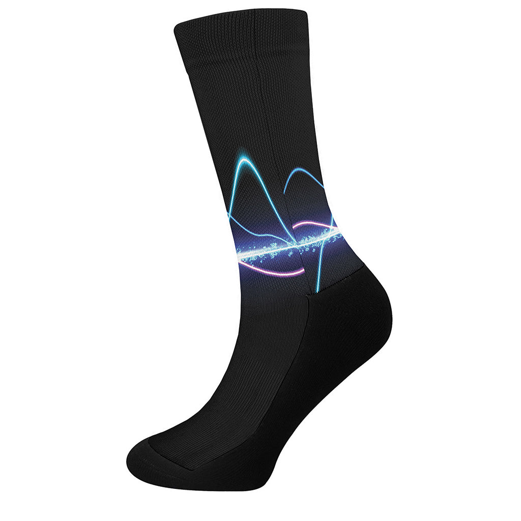 Pink And Teal Sound Wave Print Crew Socks