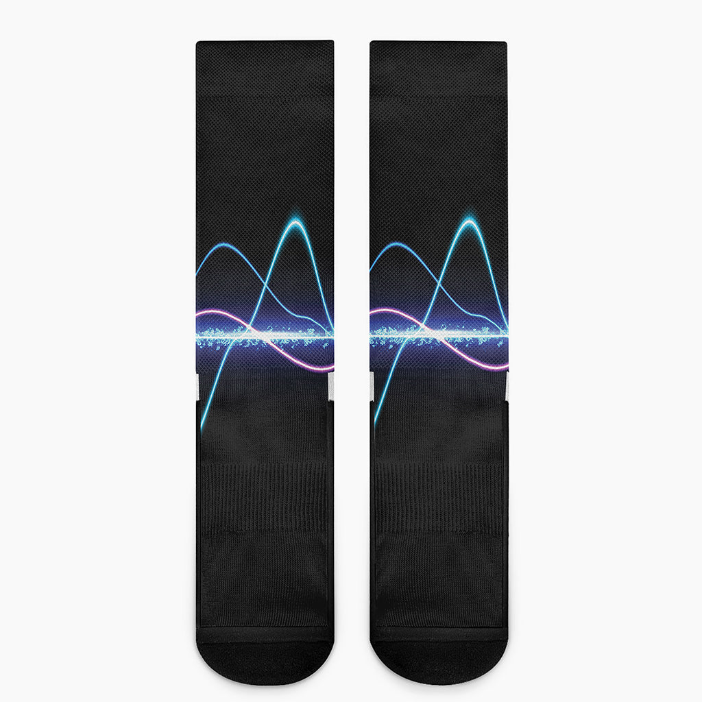 Pink And Teal Sound Wave Print Crew Socks