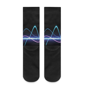 Pink And Teal Sound Wave Print Crew Socks