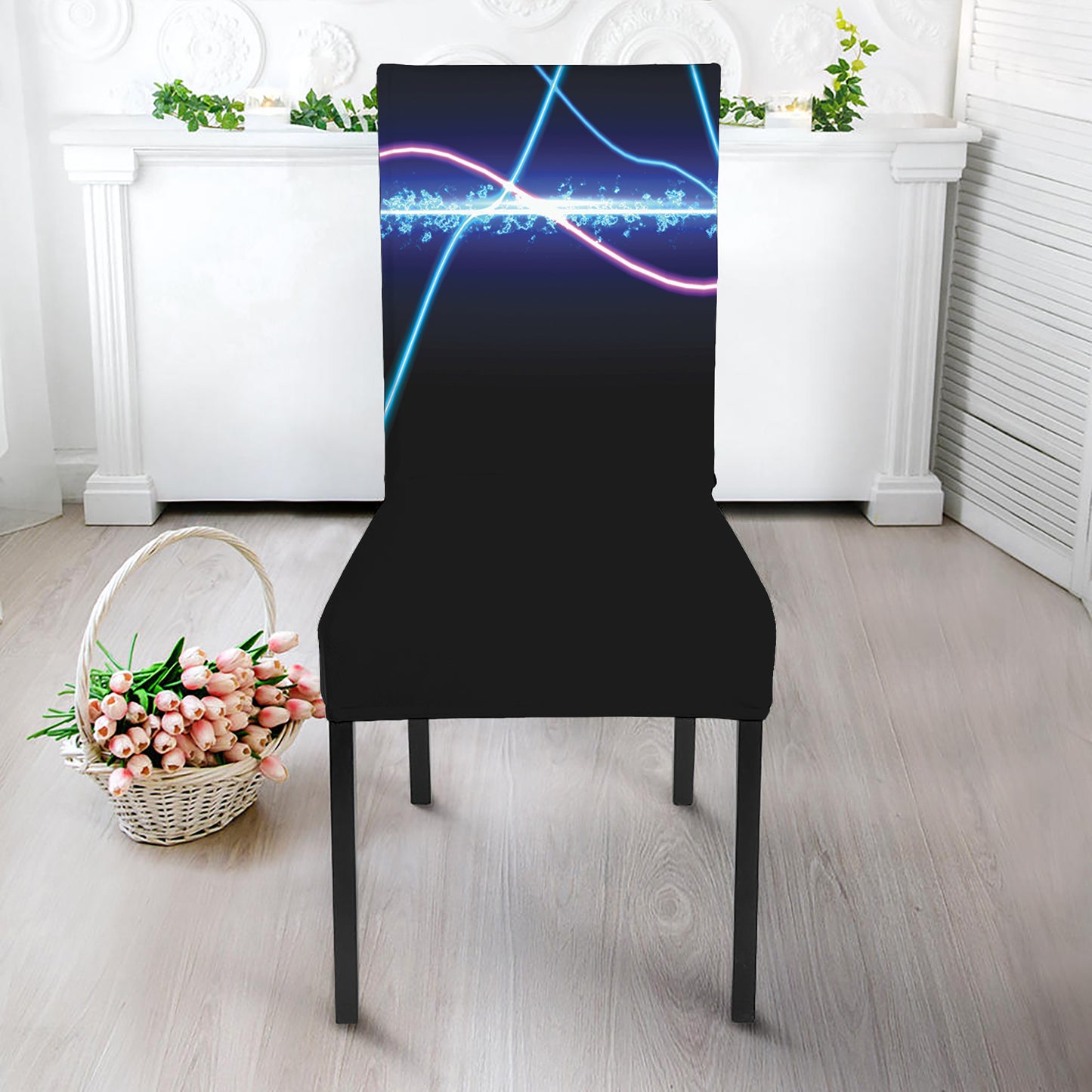 Pink And Teal Sound Wave Print Dining Chair Slipcover