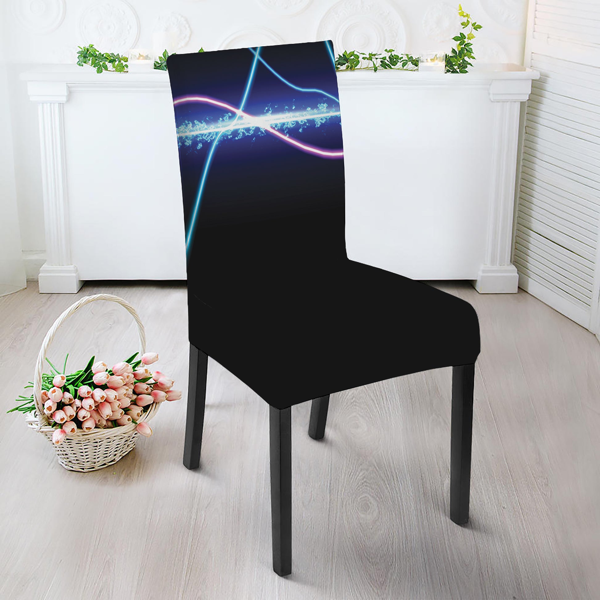 Pink And Teal Sound Wave Print Dining Chair Slipcover