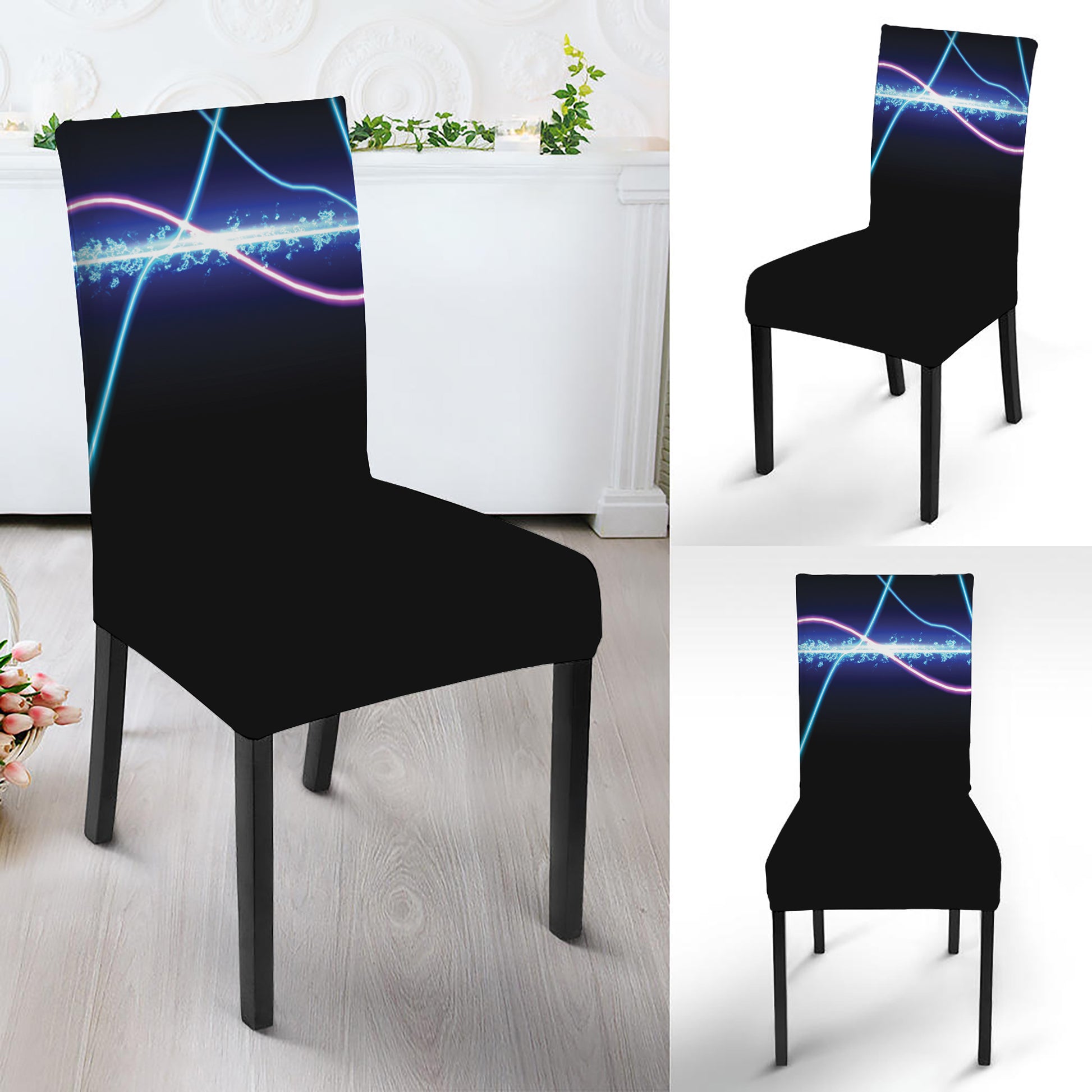 Pink And Teal Sound Wave Print Dining Chair Slipcover