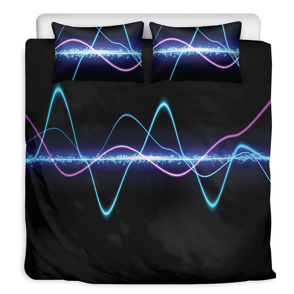Pink And Teal Sound Wave Print Duvet Cover Bedding Set