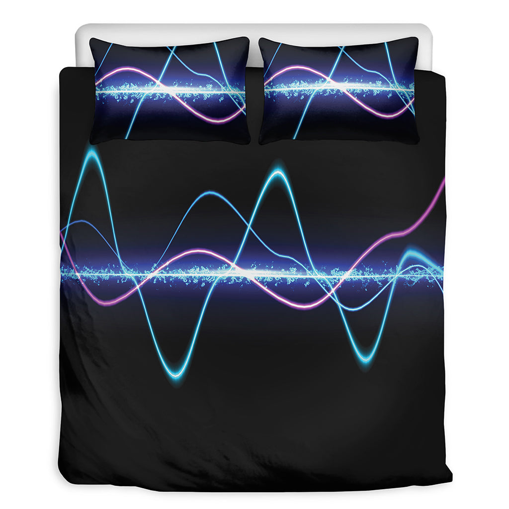 Pink And Teal Sound Wave Print Duvet Cover Bedding Set
