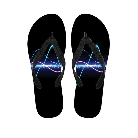 Pink And Teal Sound Wave Print Flip Flops