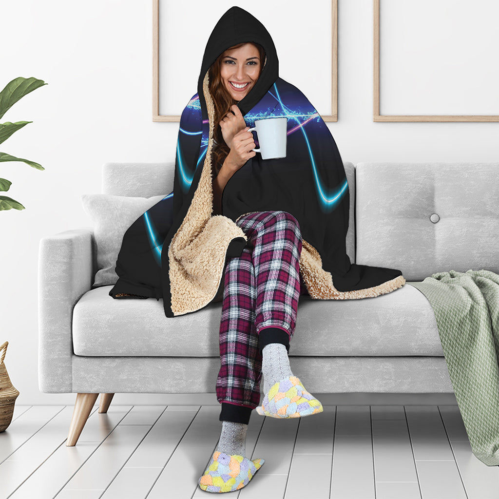 Pink And Teal Sound Wave Print Hooded Blanket