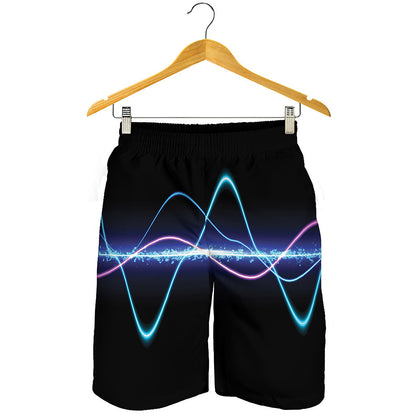 Pink And Teal Sound Wave Print Men's Shorts