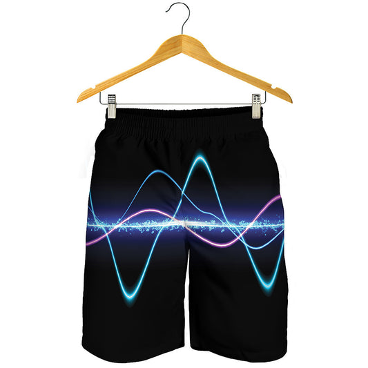 Pink And Teal Sound Wave Print Men's Shorts