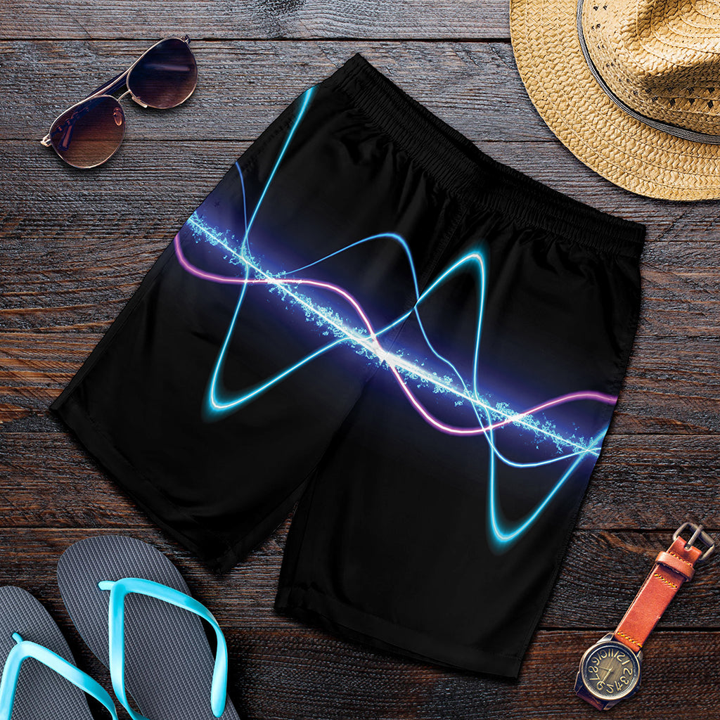 Pink And Teal Sound Wave Print Men's Shorts