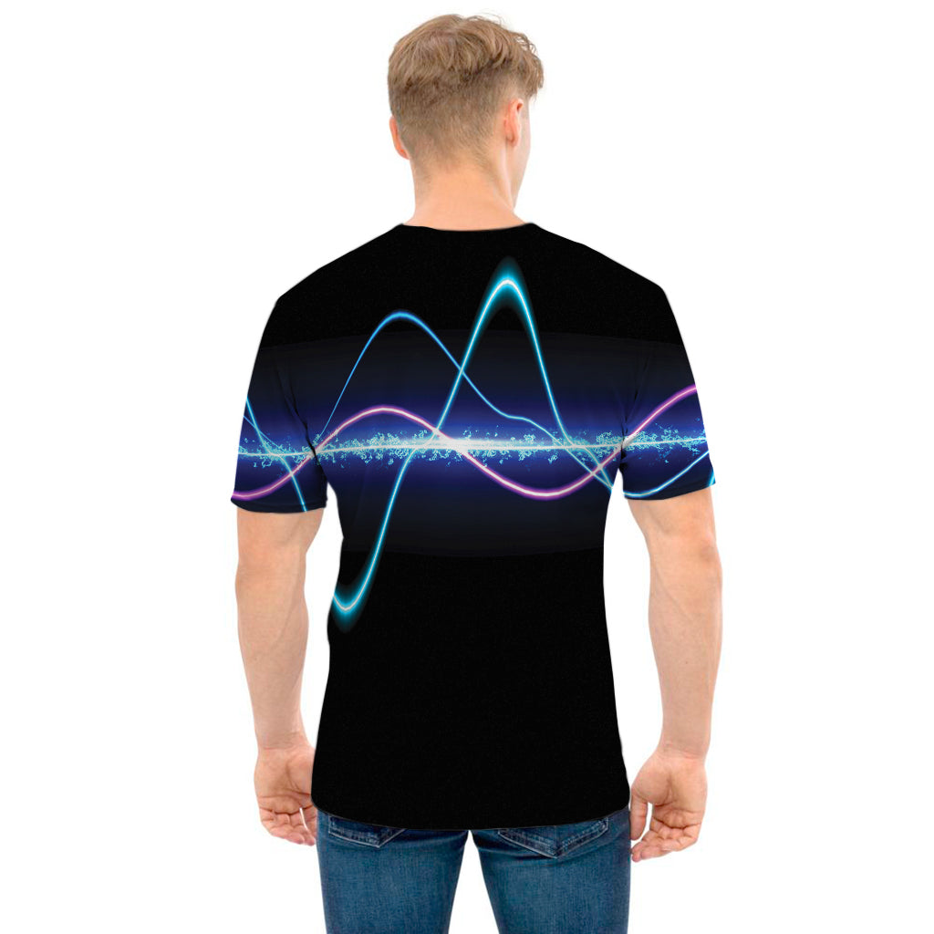 Pink And Teal Sound Wave Print Men's T-Shirt