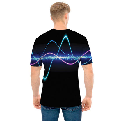Pink And Teal Sound Wave Print Men's T-Shirt